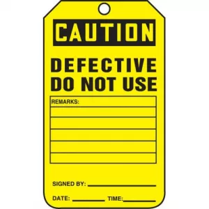 Accuform MCGT210CTM OSHA Tag "Caution Defective Do Not Use"