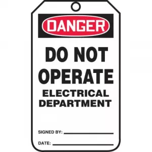 Accuform MDT165CTP PF-Cardstock Tag: "Do Not Operate Electrical..."