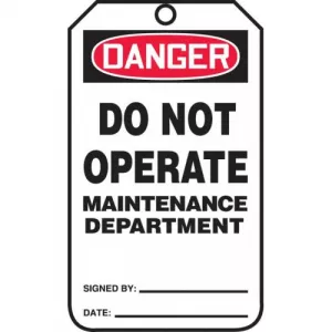 Accuform MDT206CTM Tag "Do Not Operate Maintenance Department"