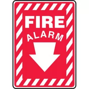 Accuform MFXG448VP Plastic Sign "Fire Alarm" & Down Arrow Symbol