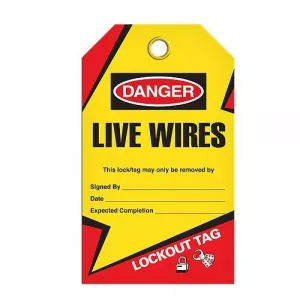 Incom TG6007RP Lockout Tag "Live Wire", Rigid Duraply