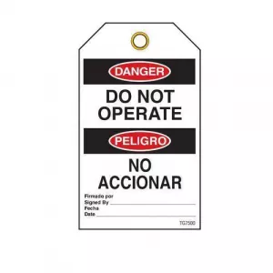 Incom TG7500PT Bilingual Danger Tags "Do Not Operate"